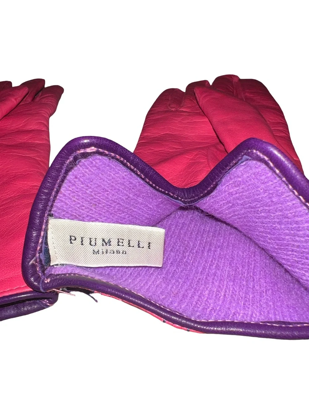 Rare Piumelli Italy Women's 8 Pink Purple Leather / cashmere Driving Gloves